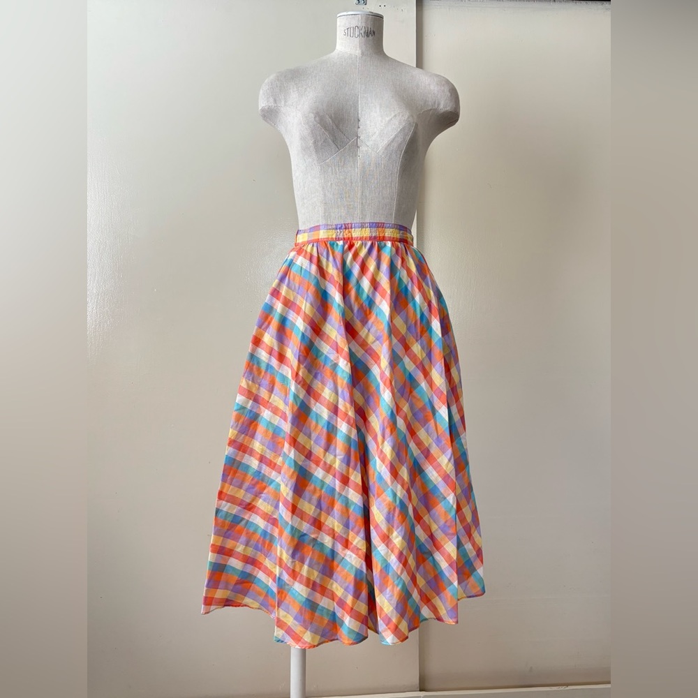 Vintage 80’s Ellen Tracy Pleated Swing Skirt Multicolor Sz 4 - Adjustable Waist!